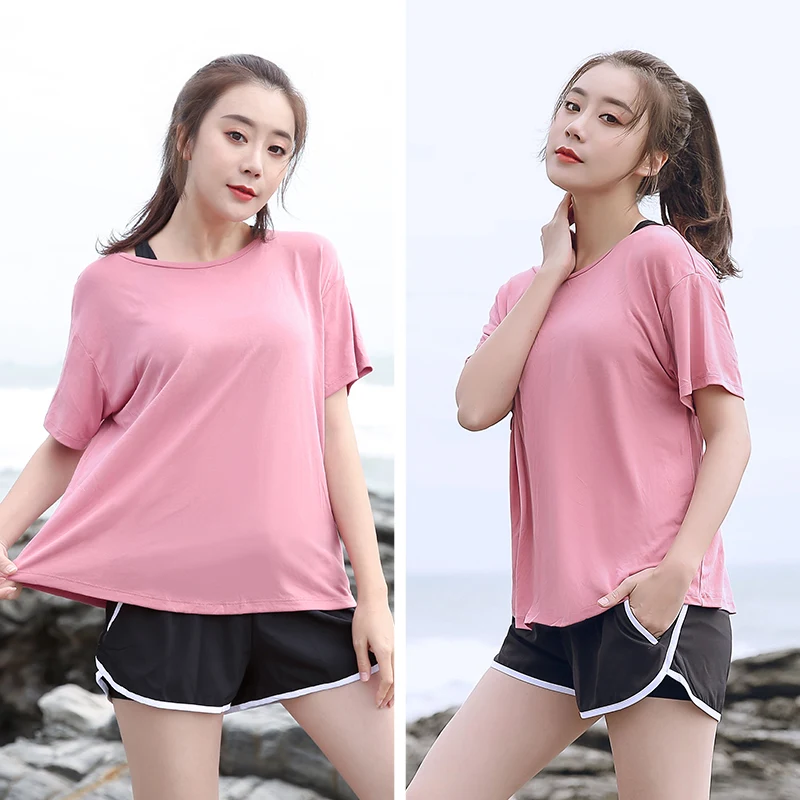 Oversized Yoga women's T-shirt summer quick dry loose weight loss sports top gym 100 kg girls running short sleeve sport clothes | Спорт и
