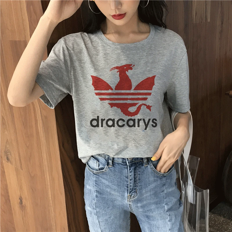Новинка Dracarys «Игры престолов» Женская футболка женская летняя футболка с принтом дракона серые повседневные уличные модные футболки