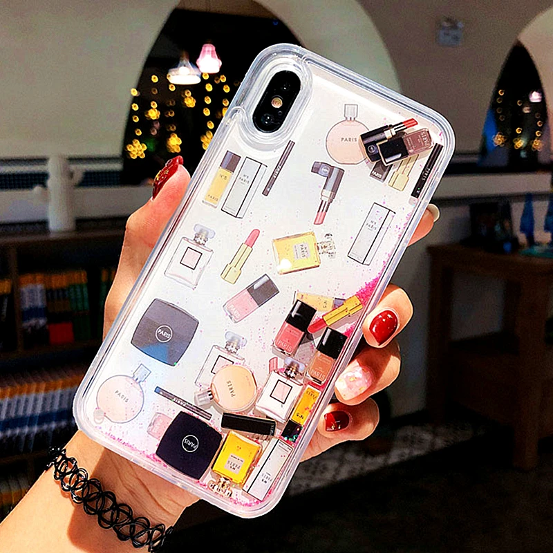 Косметический чехол с зыбучим песком для iPhone 11 6S 7 8 Plus жесткий флакон