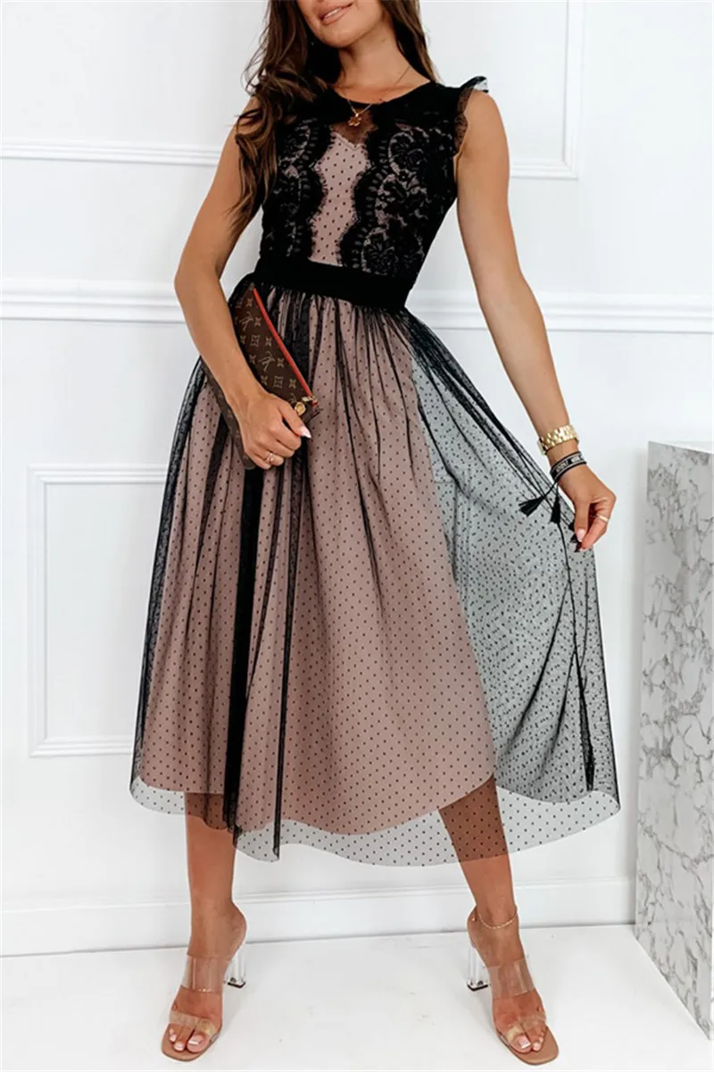 

Elegant Lace Patchwork Black Night Party Maxi Dress Robe Long Femme Women Sleeveless Party Long Dress Prom Dresses for women