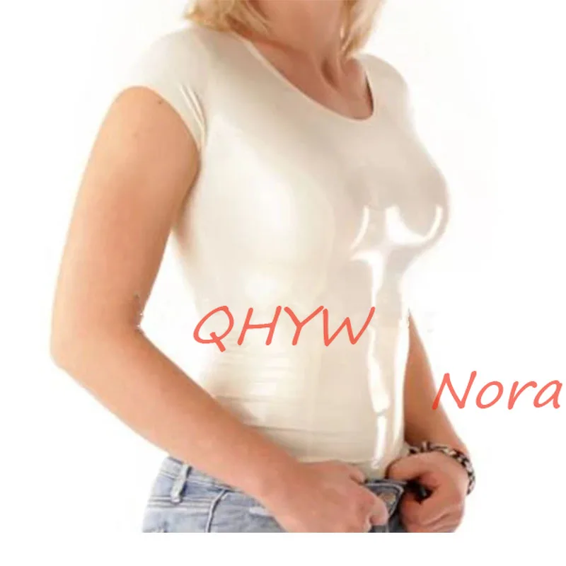

Handmade Women White Latex T-shirt Fashion RubberTops