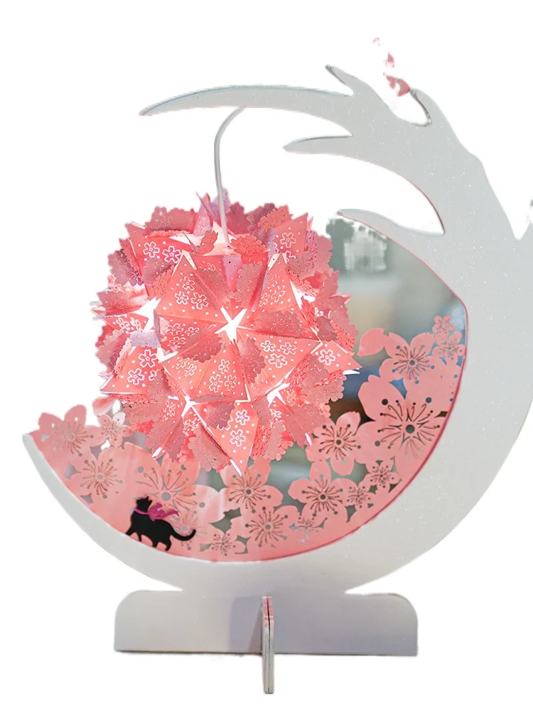 

zq Cherry Blossom Season Small Night Lamp Cherry Blossom Tree Limited Paper-Cut Light Box Antique Creative Ornaments
