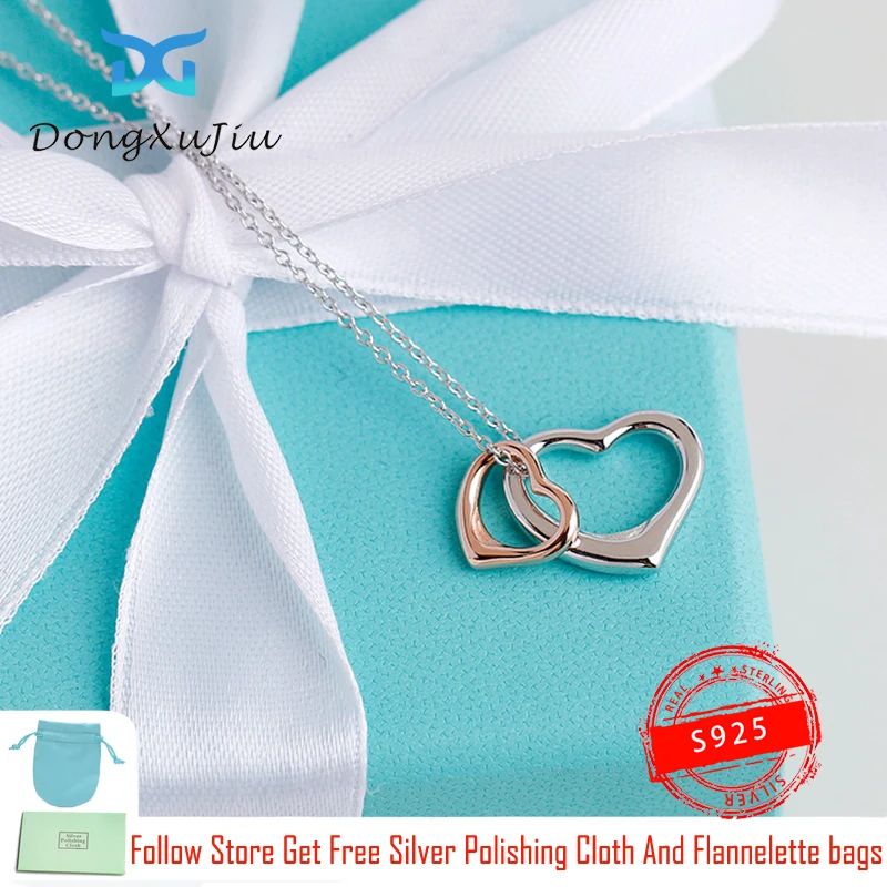 

TF High Quality S925 Sterling Silver Heart-Shaped Two-Color Women's Necklace With Collarbone Chain Separated-Color Love Pendant
