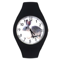 cute rabbit hare bunny pattern fashion women men sport soft silicone strap quartz wrist watch