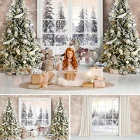 winter christmas backdrop girl portrait photography kids photocall forest toys gifts window photo props child photostudio props