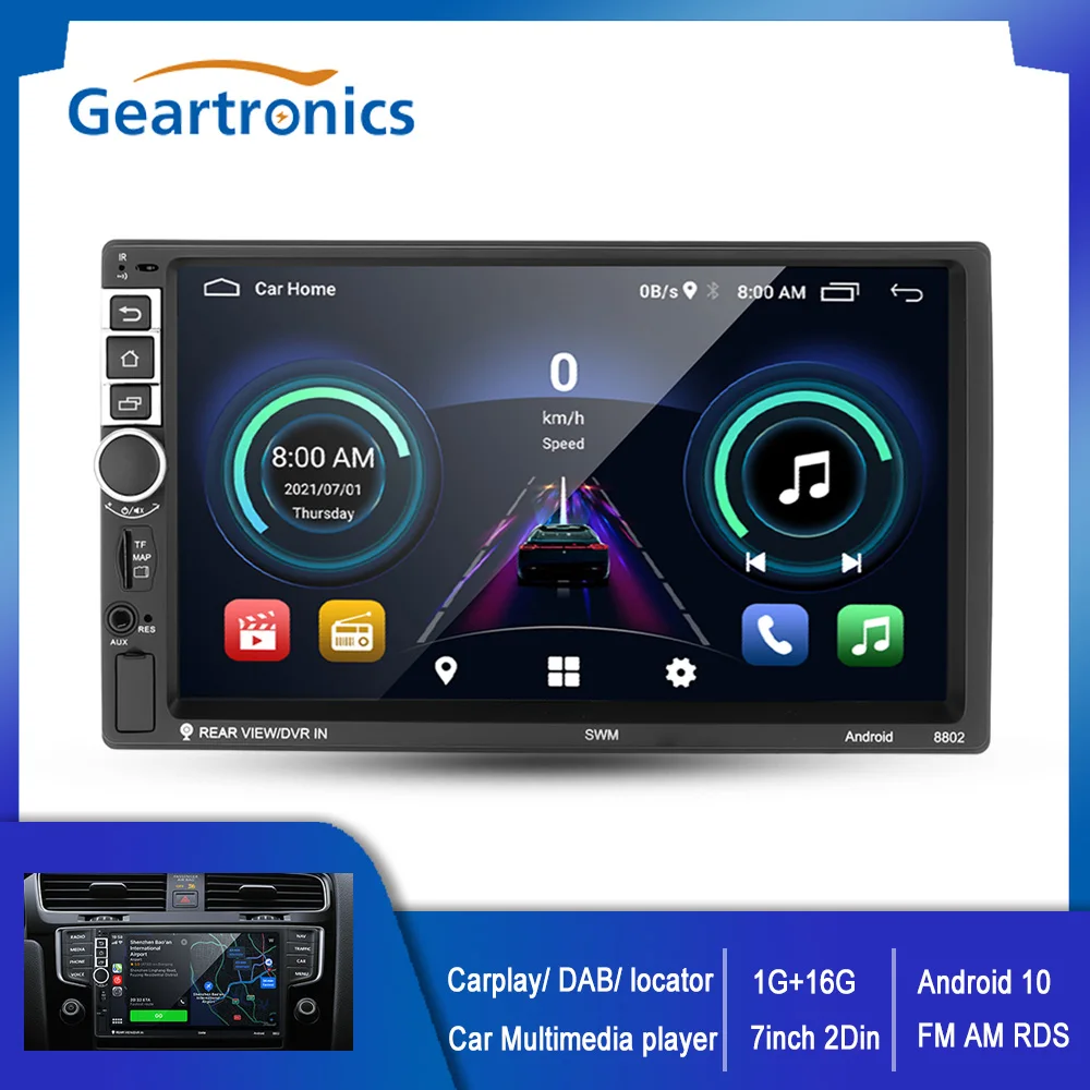 

Автомобильный мультимедийный плеер, плеер на Android 10, с 7-дюймовым экраном, GPS, Wi-Fi, FM, AM, стерео, радио, с Bluetooth, Carplay, DAB, типоразмер 2DIN