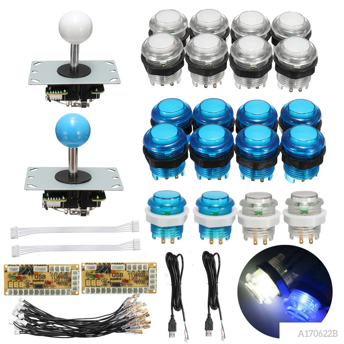 2 игрока задержка джойстик аркадный DIY Kit части светодиодный кнопочный+ ДЖОЙСТИК+ USB контроллер-кодировщик для Mame для Raspberry Pi 3