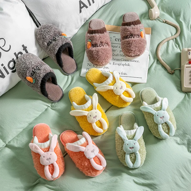 Non-slip Men Women Soft Shoes Floor Slippers Cotton Home Shoes Winter Women Slippers Couples Lovers Wool Warm Plush Indoor