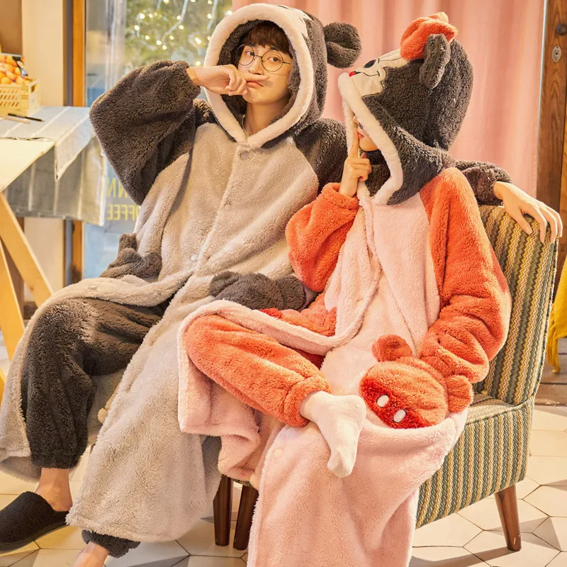 Pajama Suit Men's Winter Coral Velvet Thickened Plush Warm Flannel Home Suit Men's Suit