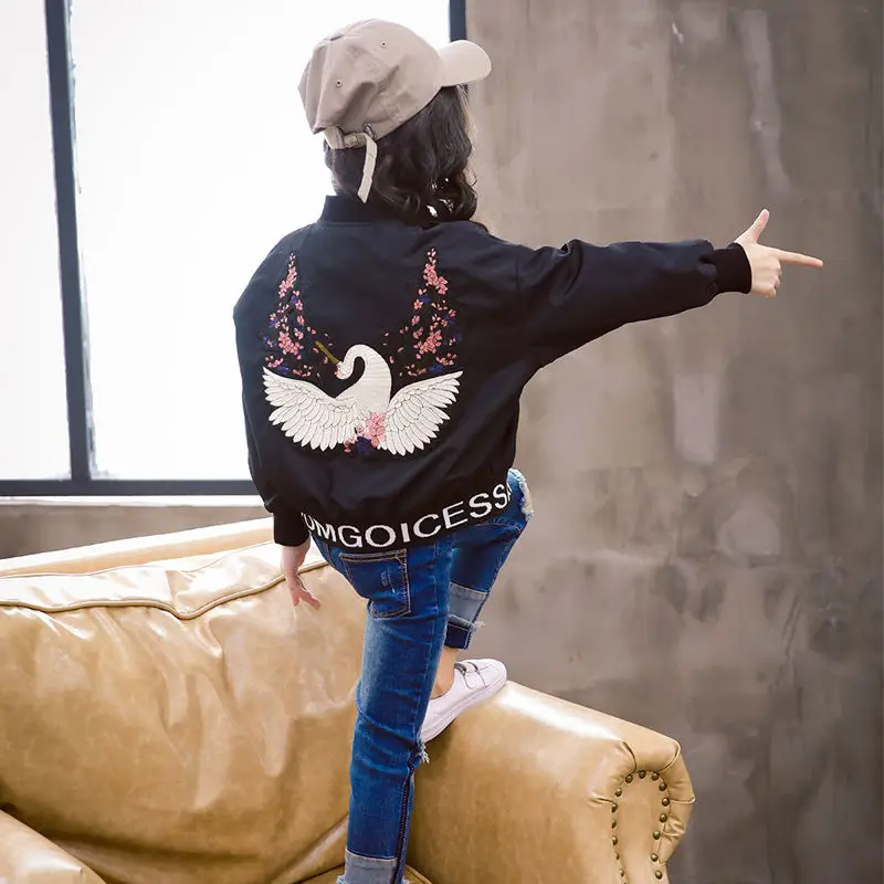 2020 Spring Autumn Thick Girls Jackets bird Kids Outerwear Letter Sport Hoodied Coats Children Clothing Teenager Trench Coat | Детская