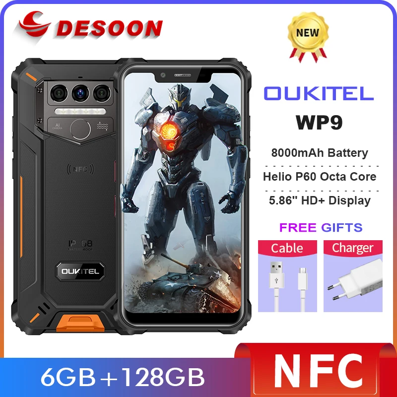 OUKITEL WP9 P60 Водонепроницаемый смартфон с 5,5-дюймовым дисплеем, восьмиядерным процессором, ОЗУ 6 ГБ, ПЗУ 8000 ГБ, 16 МП - изображение