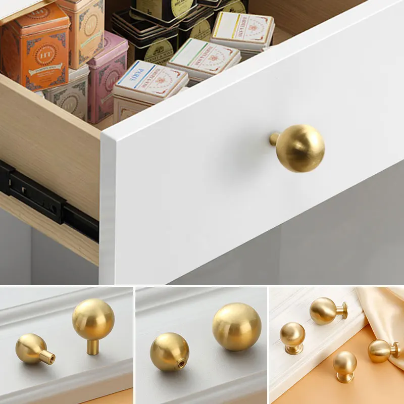 

New Chinese Style Brass Round Handles Cabinets Wardrobes Drawers Pure Copper Door Handles Home Decoration Single-Hole Handles