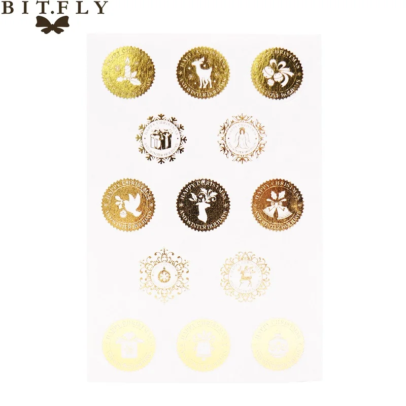 D BITFLY Merry Christmas снеговик, Рождественская елка, Лось альбом для стикеров, Подарочная коробка, украшение, бронзовая этикетка, новогодние украшения - Цвет: D