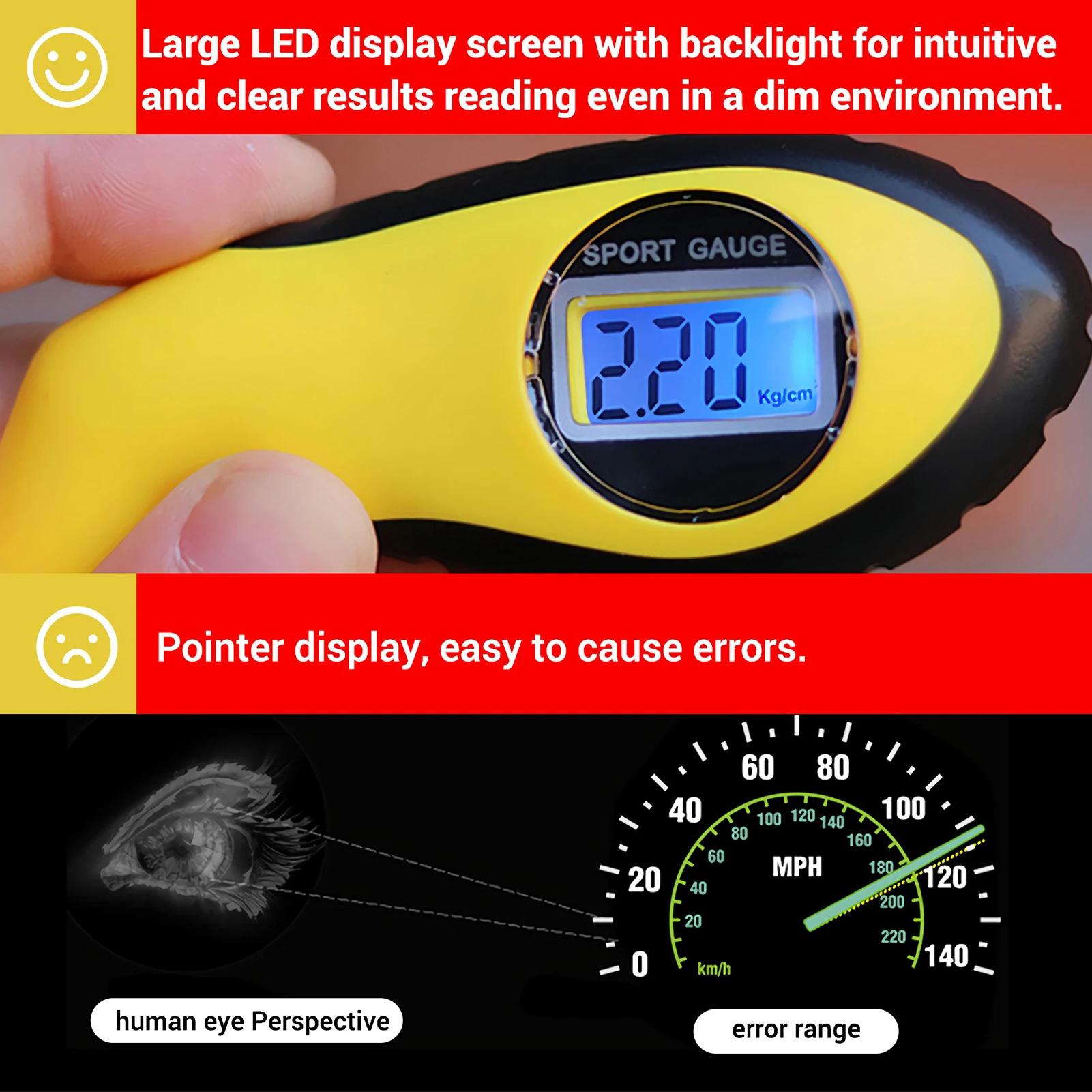 Цифровой манометр для шин 0 ~ 150 PSI 4 единицы переключаемый Высокоточный