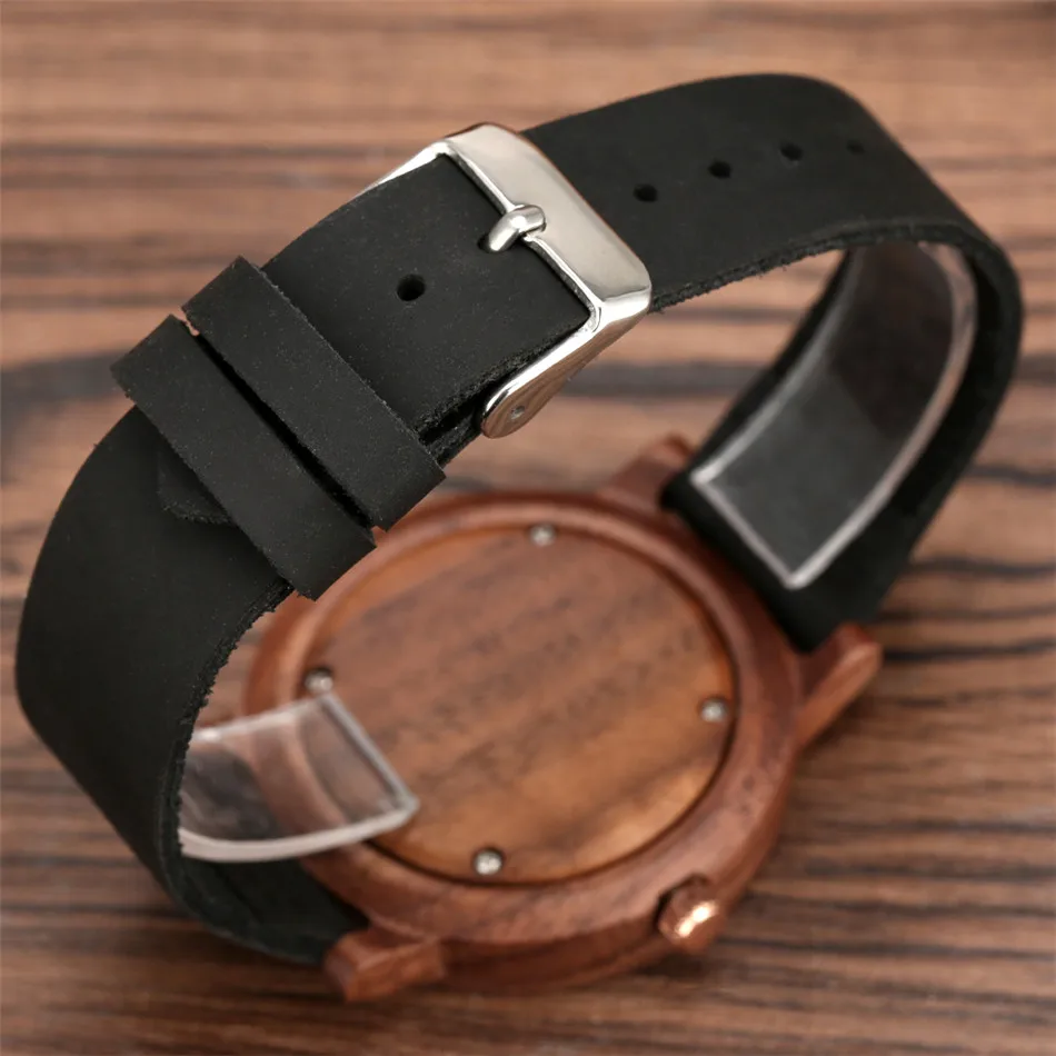 

Rose Gold Analog Walnut Wood Watch Case Quartz Women Watch Black Genuine Leather Wristband Casual Female Wooden Timepiece