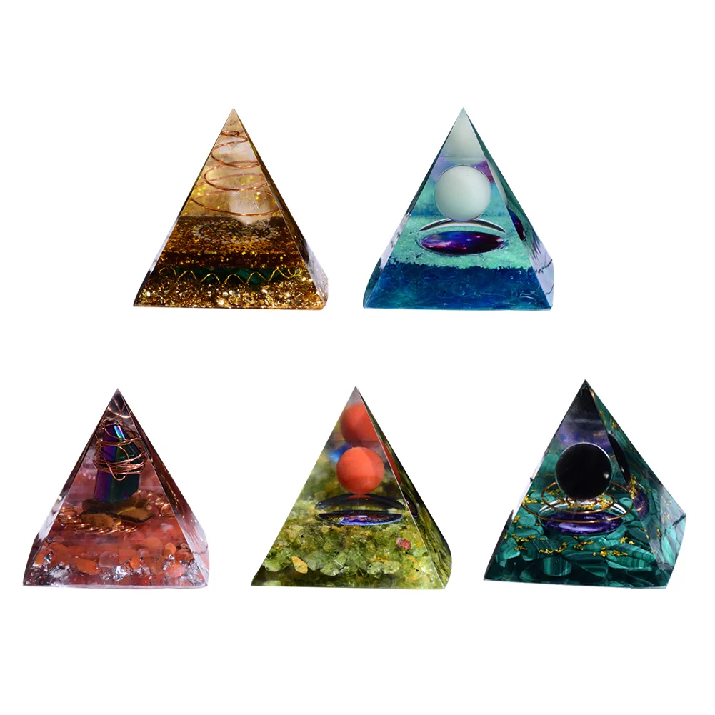 

Orgonite Pyramid Gold Foil Amethyst Peridot Healing Crystal Energy Collector Pyramid Expel Evil Force Gather Fortune EMF Protect