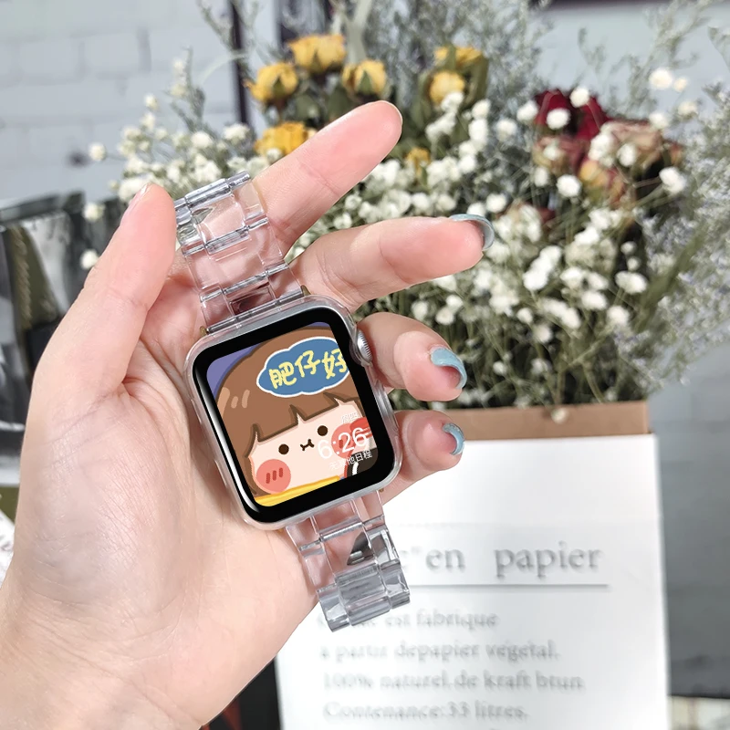 

Transparent Strap for Apple Watch band 44mm 40mm iWatch band 38mm 42mm Resin Bracelet for Apple watch series 6 5 4 3 Se 42 44 mm