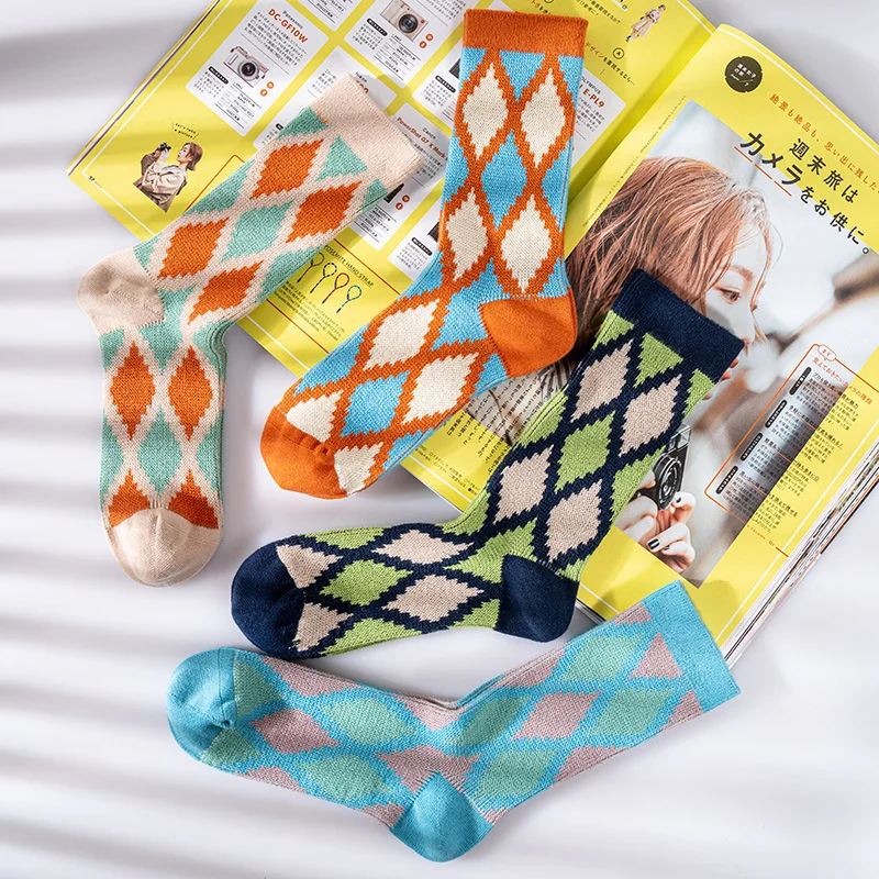 

1 пара, женские классические клетчатые носки в японском стиле