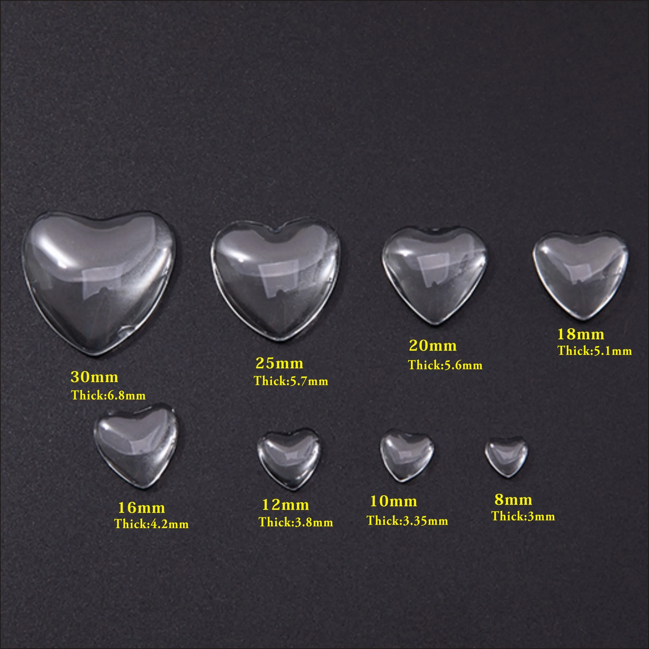 

8mm-30mm heart-shaped transparent glass Cabochon, used for DIY jewelry making jewelry accessories