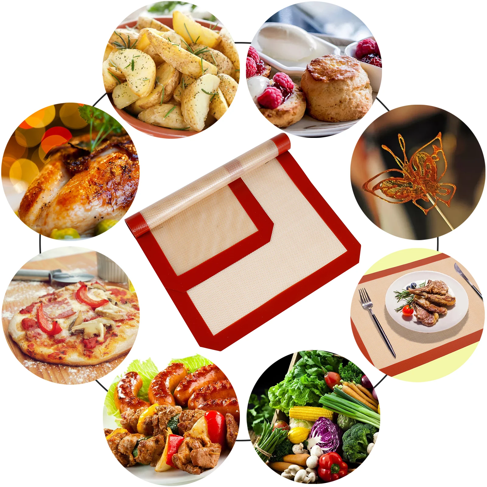 

Набор из 3 антипригарных силиконовых ковриков для выпечки GENNISSY, с Силиконовой Лопаткой и кондитерской щеткой, многоразовая бумага для выпеч...