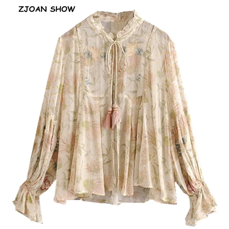 Осень 2019 шнуровка повязки кисточка цветочный принт длинный рукав милая