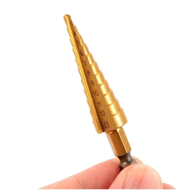 

1/4 inch Hex Shank HSS High Speed Steel Titanium Coated Step Drill Bit 3-13mm