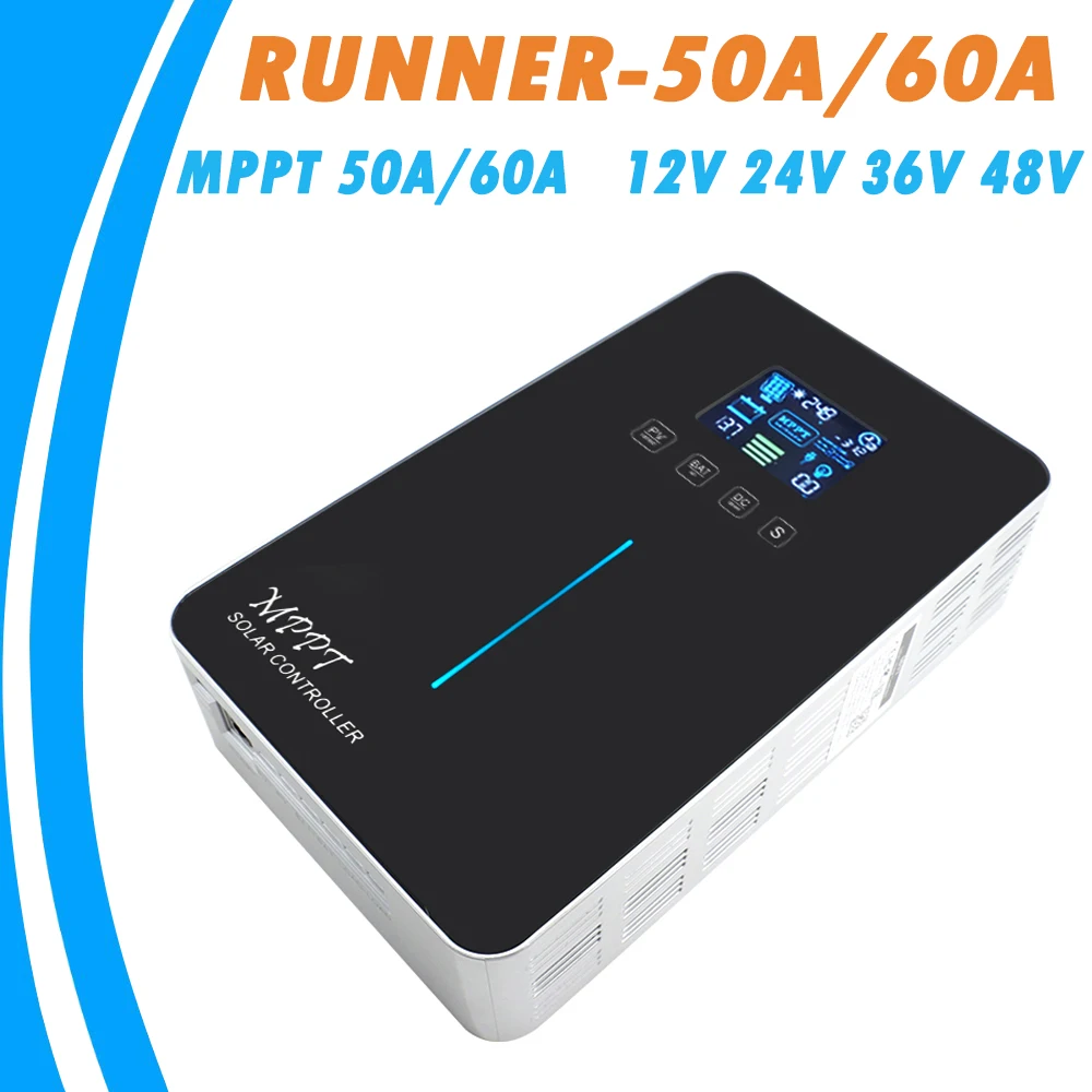 MPPT Контроллер заряда 50A 60A 12V 24V 36V 48V авто подсветка lcd новейший Интеллектуальный Регулятор солнечной панели Runner-60A 50A