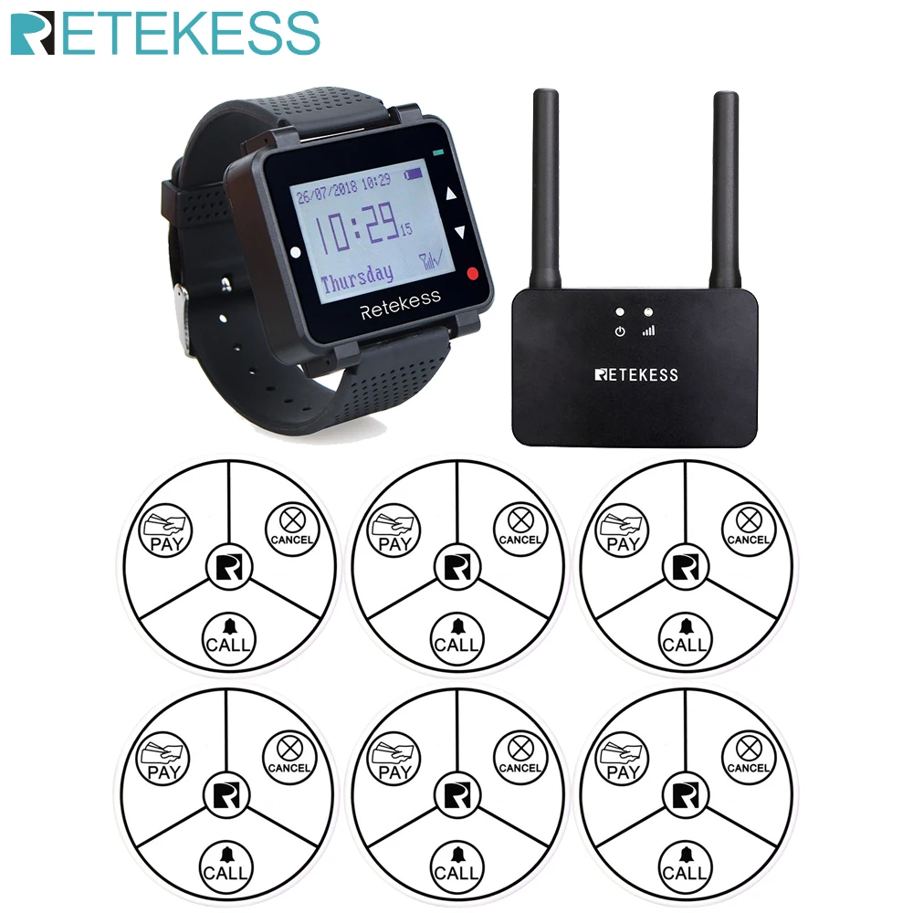 Пейджер для ресторана Retekess беспроводная система вызова приемник часов + 6 кнопок
