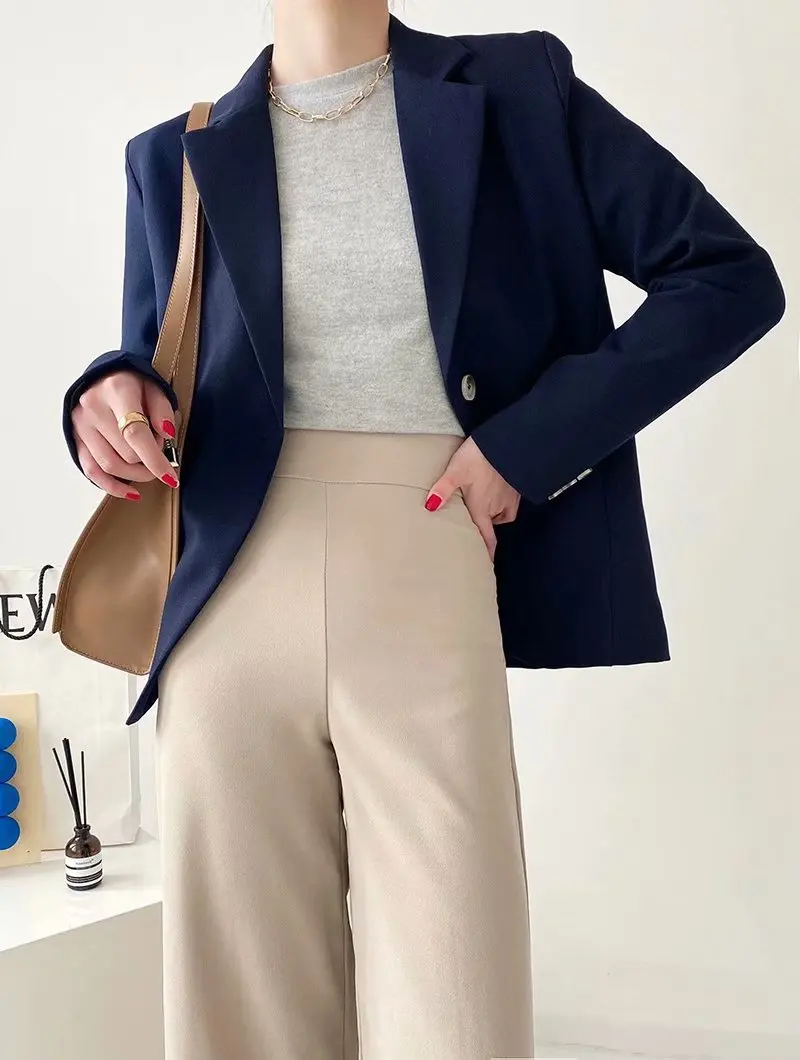

TMODA1015 2021 Women ZA Blazer Jacket Spring Autumn Office Lady Blazer Women's Single Breasted Metal Outwear 3 Colors
