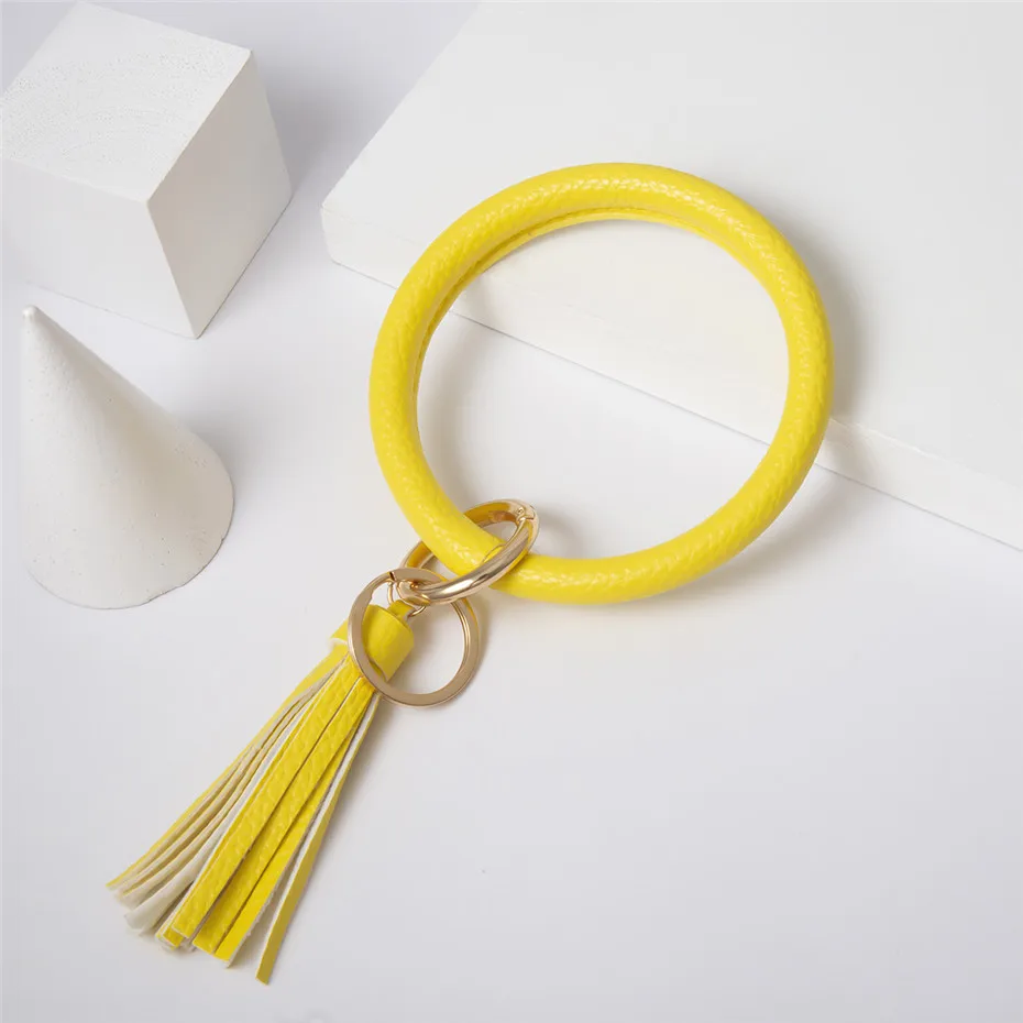 Yellow Панк Новая мода из искусственной кожи O брелок браслет эмаль Лучший Женский замок сумка подвеска держатель автомобильные брелоки Браслет Брелок - Окраска металла: Yellow
