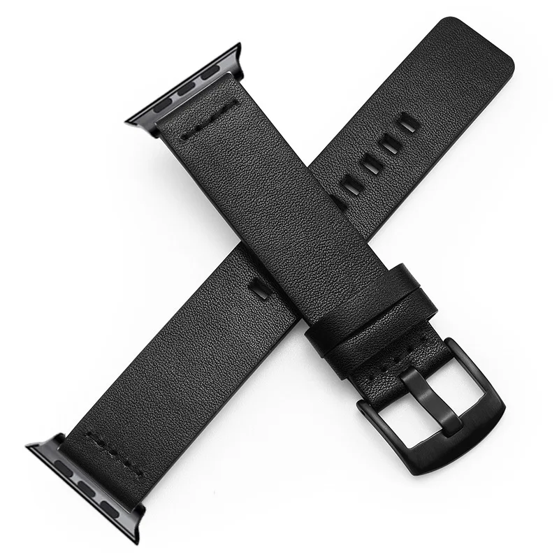 Ремешок из натуральной кожи для Apple Watch Band 44 мм 42 40 38 классический черный