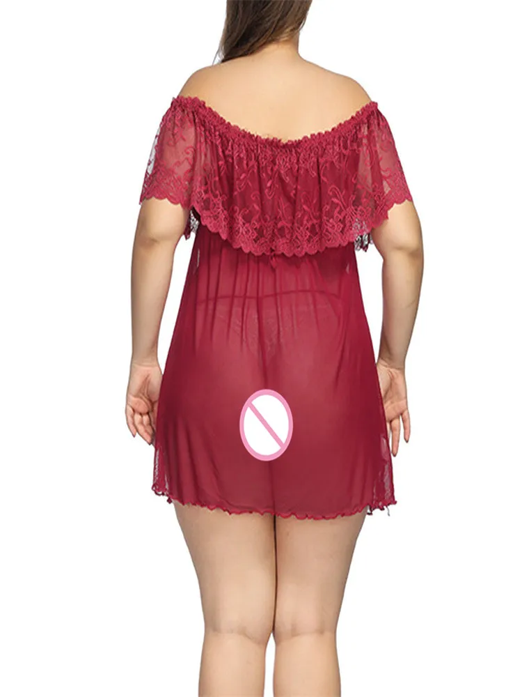 Sexy Nightwear Plus Size S-7XL Women Solid Lingerie Lace Babydoll G-String Thong Stocking Underwear Seksi Gecelik | Тематическая