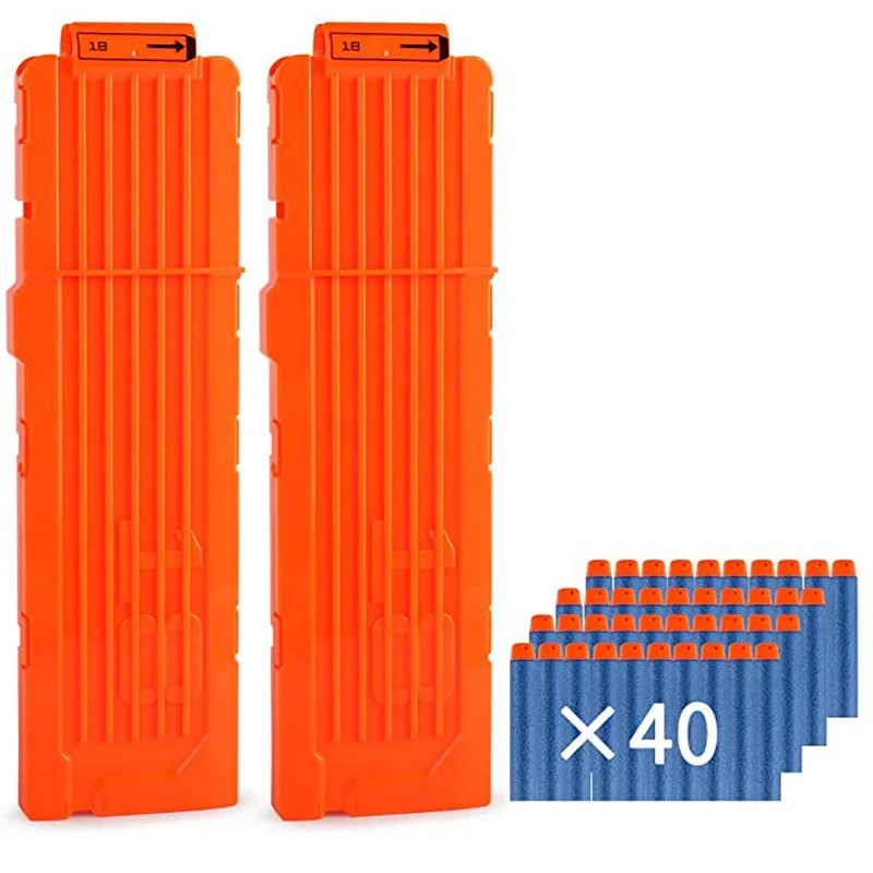 

2 Pack 18-Dart Quick Reload Clip With 40pcs Dart Refill Soft Bullets For Nerf Toy Guns N-Strike Elite Series (Orange)