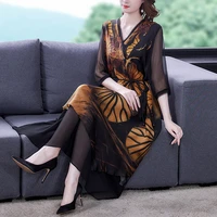 women vintage floral mulberry silk midi dress 2021 summer chiffon m 4xl plus size fashion slim dresses elegant party vestidos