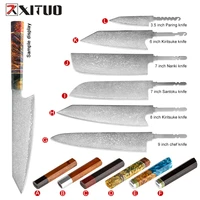 xituo diy factory produced octagonal wooden handle damascus steel knife blade blank knives parts new design edc tool knife