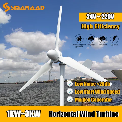 Бесплатная энергия 1KW 2KW 3kwwindmill горизонтальный ветряной генератор 24-220в низкий Rpm высокая эффективность домашнего использования проект ферм...