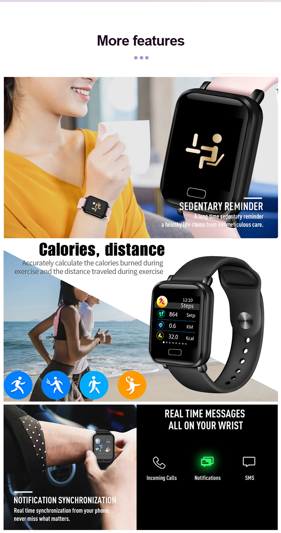 Новинка, женские умные часы, водонепроницаемые, спортивные, для Iphone, телефона, умные часы, пульсометр, функции кровяного давления для детей