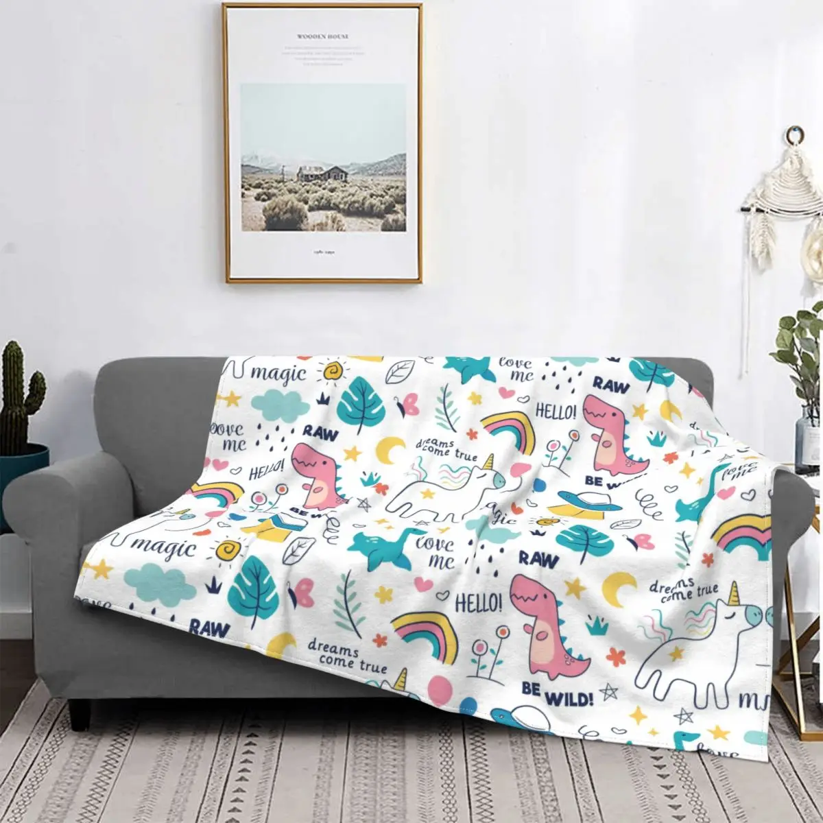 

Colorful Dinosaur Animals Knitted Blankets Cute Flannel Throw Blankets Bedding Couch Decoration Soft Warm Bedsprea