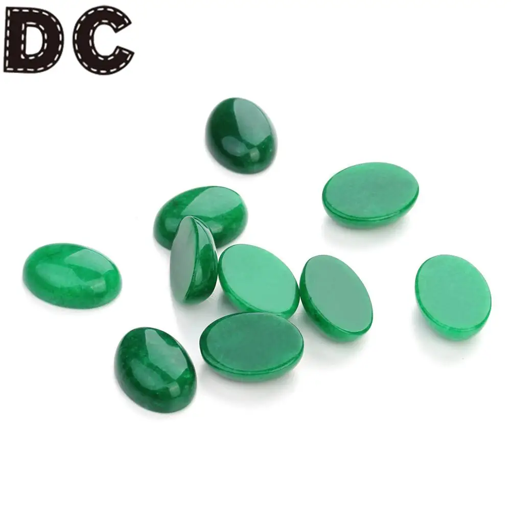 

DC 10pcs Natural Stone 10x14/13x18/18x25mm Oval Flatback Green Jade Cabochon Spacers For DIY Jewelry Making Earrings Accessories