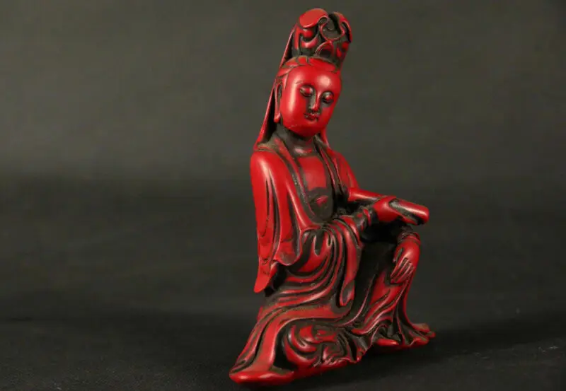 

Chinese hand carved red coral goddess guanyin bodhisattva figure Buddha statue