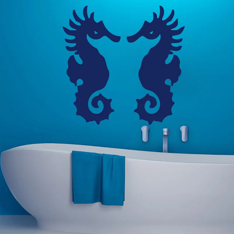 ZOOYOO 2pcs Seahorse Wall Decals Vinyl Waterproof Bathroom Tile Wall Sticker Home Decor Kids Children Room Decoration