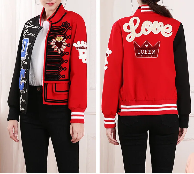 Зимние женские куртки и пальто с вышитыми буквами бейсбольные женское Красное
