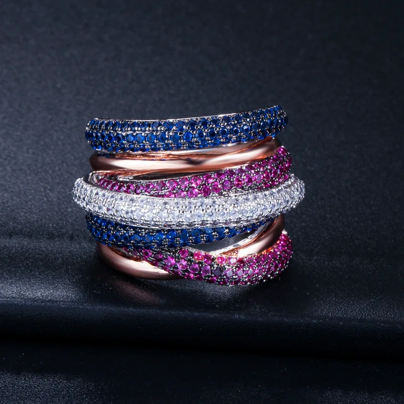 

New European and American fashionable personality creative rings with five rows of AAA zircon finger for environmental protectio