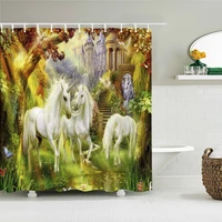 3d sacred unicorn pattern printed fabric shower curtains waterproof bathroom curtain bath screen home decor with hooks