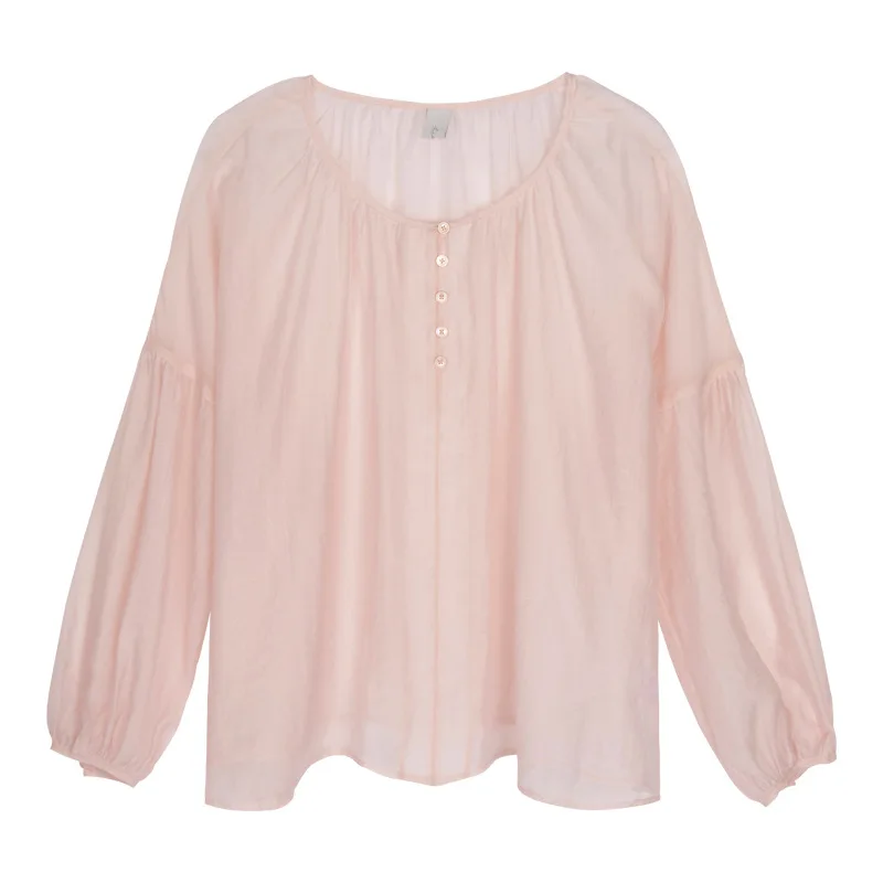 

Pure color long sleeve thin see-through blouse for women's 2021 summer women's loose simple sunblock blouse women blouses