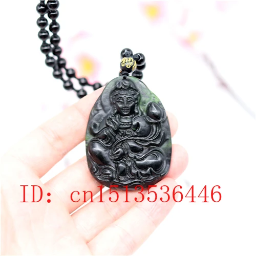 Китайский черный зеленый нефритовый кулон Гуаньинь натуральная ручная резьба