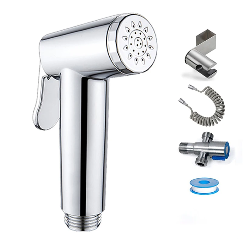 

Two Function Toilet Hand Bidet Faucet Bathroom Bidet Shower Sprayer Brass T Adapter 1.2m Hose Tank Hooked Holder Easy Install