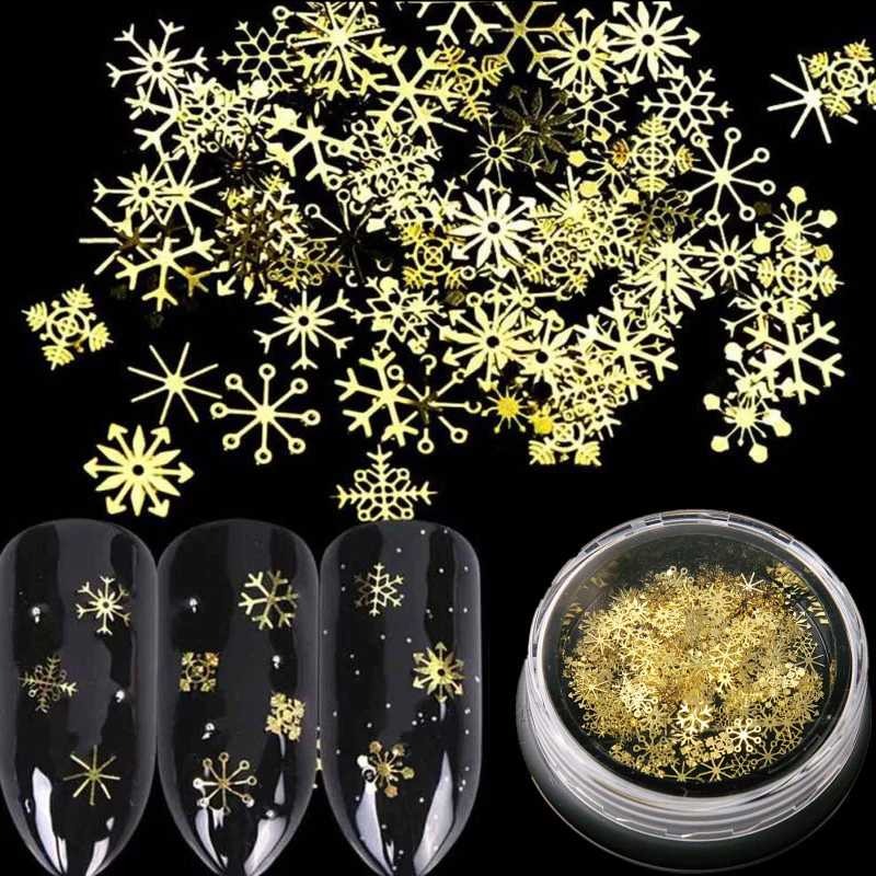1 бутылка полых Золотых Блесток для ногтей k Золотые снежинки смешанный дизайн