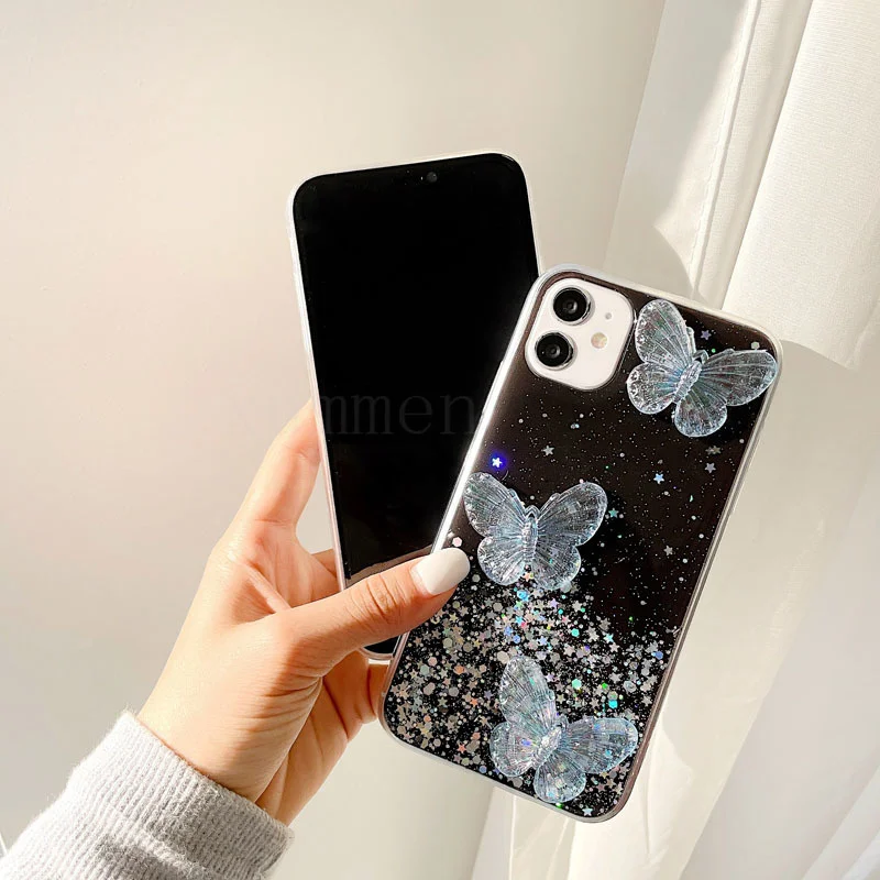

Glitter Starry Sky 3D Butterfly Soft Butterfly Phone Case for IPhone 12 Pro 11 Xr X Xs Max Mini 8 7 6 6s Plus Transparent Cover