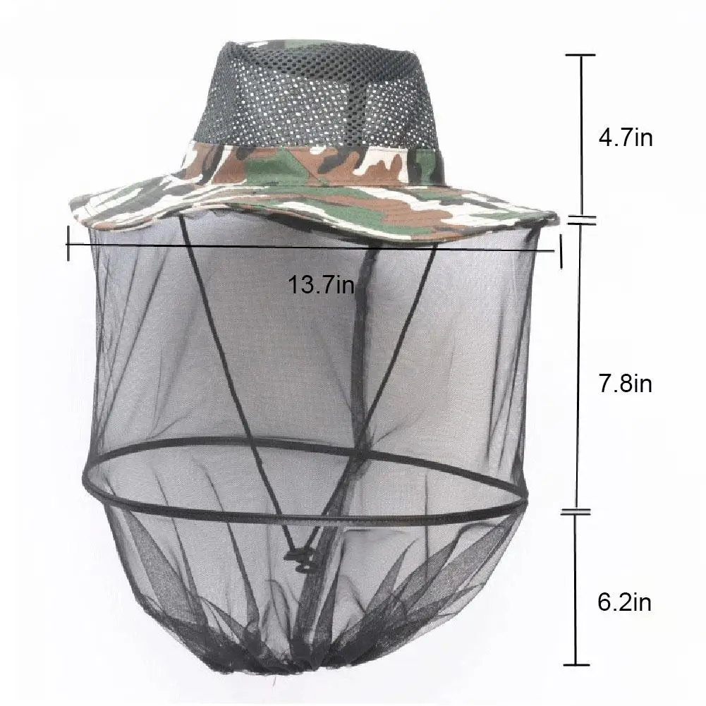 

Wide Brim Camouflage Beekeeping Hat Mosquito Bee Insect Net Veil Hat Face Head Neck Wrap Protector Beekeeping Tools